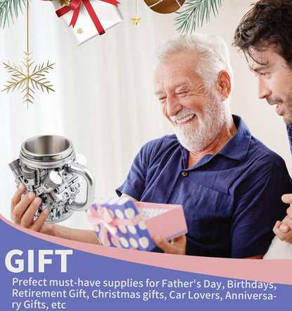 OOXYG V6 Engines Stainless Steel Coffee Cup, 14 OZ Coffee Mug With Handle, Car V6 Engine Design Coffee Cup, Unique Heavy-duty Metal Cup Gift for Car Enthusiasts