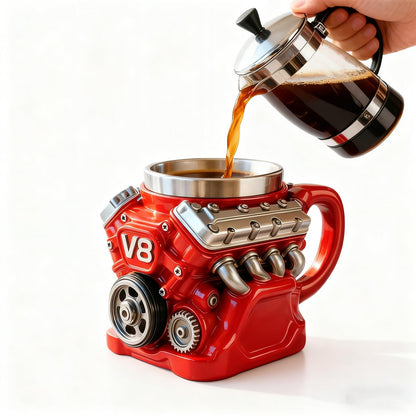V8 Engine Coffee Mug, Car Engine Themed Coffee Mug, Personalized Creative Retro-Styled Mechanic Cup with Double Wall Insulation Perfect for Father's Day, Husband, Mechanic, Car Enthusiast Gifts (1pc)
